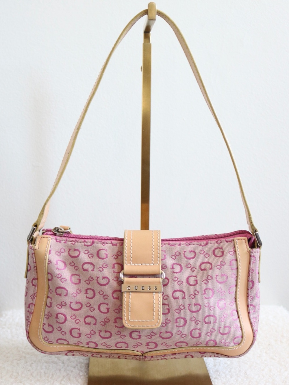 Vintage Y2K Guess Pochette Shoulder Bag Pink Tan
